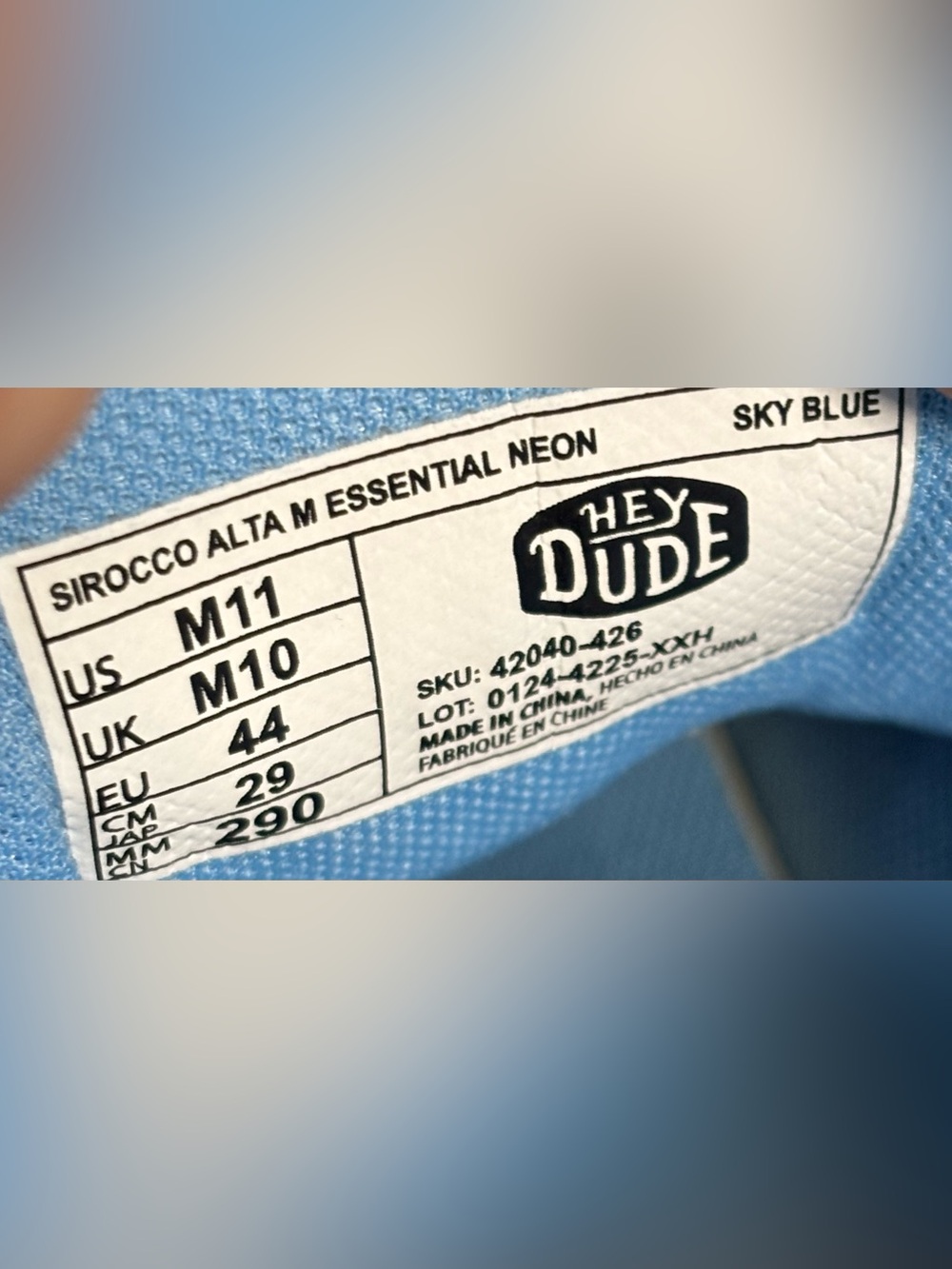 NWT Hey Dude Sirocco Alta Essential Neon Sky Blue Mens Size 11 Sneakers Shoes - Picture 5 of 5